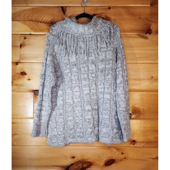 Cato Sweater Women's Size 18/20W Brown Cowl Fringe Neck Long Sleeve Sweater - Picture 2 of 9